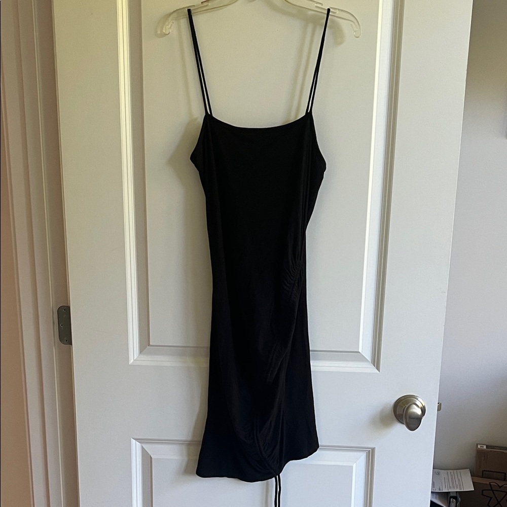 Publik Black Spaghetti Strap Dress With Asymmetrical Drawstring Size Large